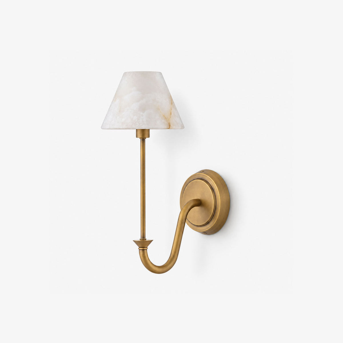 Tallow Alabaster Wall Sconce — full fixture profile, a tapered stone cone on a slim candlestick-style stem (view 1)