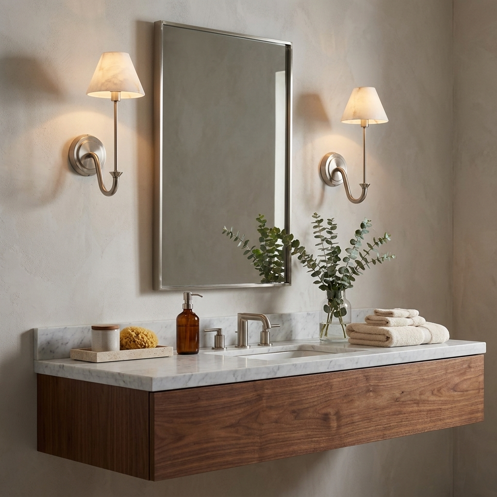 Tallow Alabaster Wall Sconce — product setting and fixture profile, a tapered stone cone on a slim candlestick-style stem (view 2)