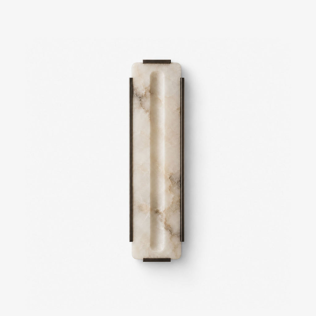 Talvenne Alabaster Panel Wall Sconce — full fixture profile, a tall stone panel with a rounded central channel (view 1)