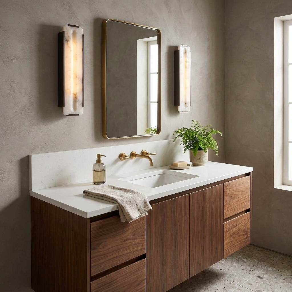 Talvenne Alabaster Panel Wall Sconce — additional product view, a tall stone panel with a rounded central channel (view 3)