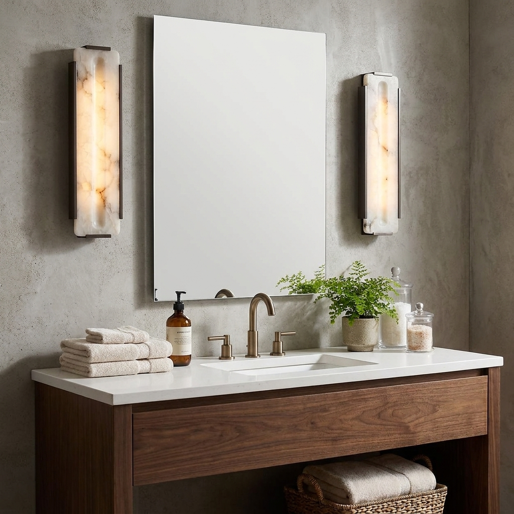 Talvenne Alabaster Panel Wall Sconce — additional product view, a tall stone panel with a rounded central channel (view 5)