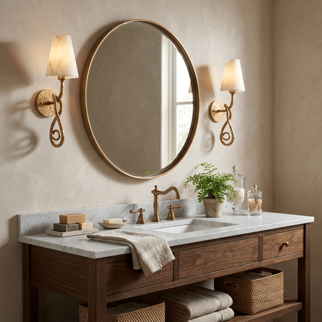 Tangle Alabaster Knot Sconce — additional product view, a tapered stone shade above a knotted brass arm (view 4)