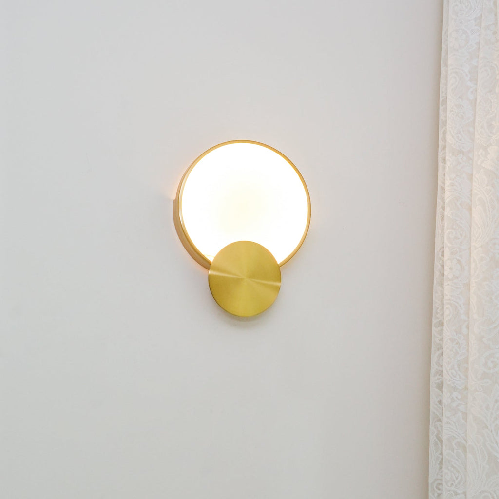 Terra Svet Alabaster Wall Lamp — additional product view, a rounded stone diffuser accented by gold-finished circular metal details (view 4)