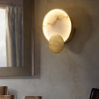 Terra Svet Alabaster Wall Lamp — additional product view, a rounded stone diffuser accented by gold-finished circular metal details (view 5)