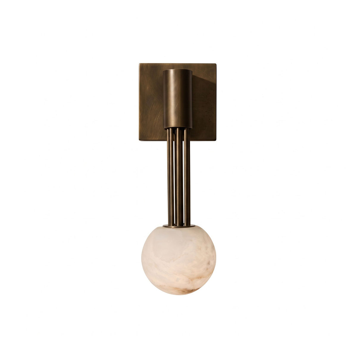 Thalorien Wall Sconce — full fixture profile, a stone globe with antique bronze fittings (view 1)