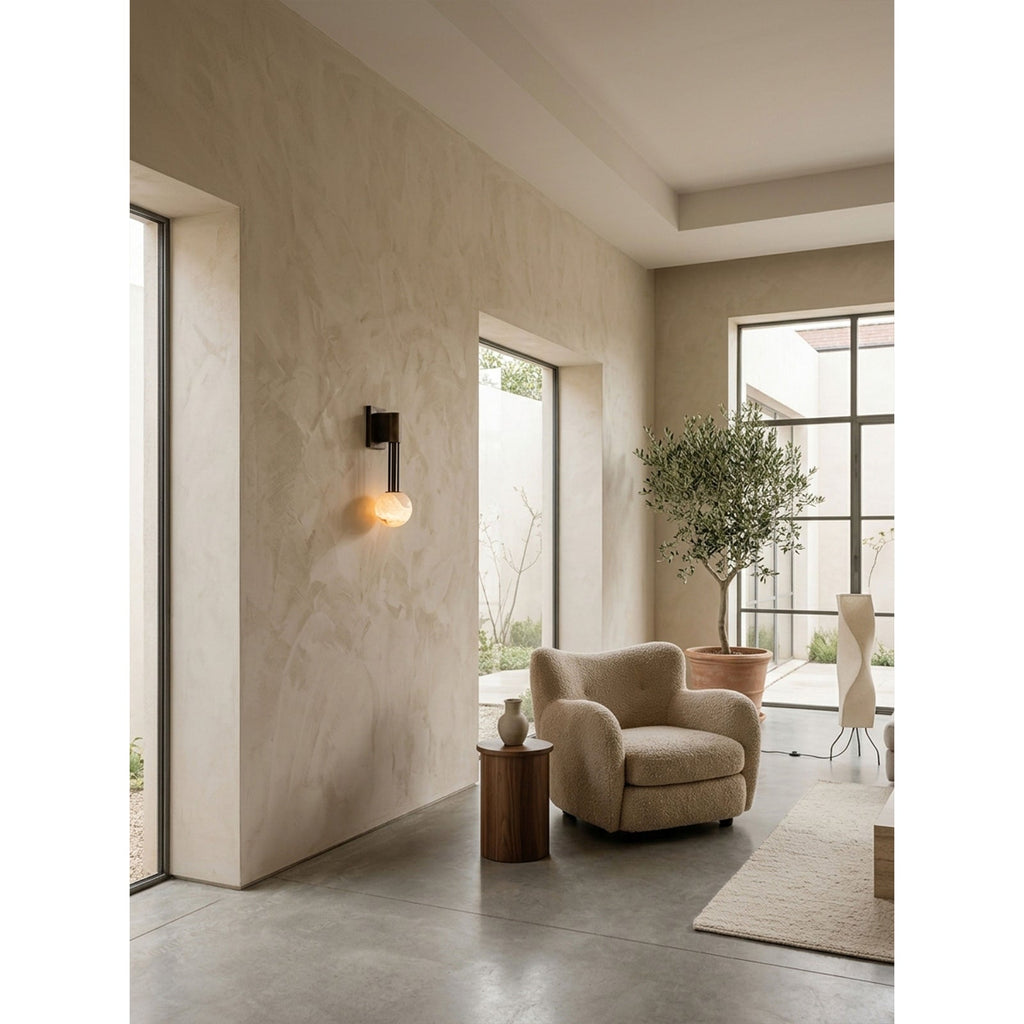 Thalorien Wall Sconce — additional product view, a stone globe with antique bronze fittings (view 3)