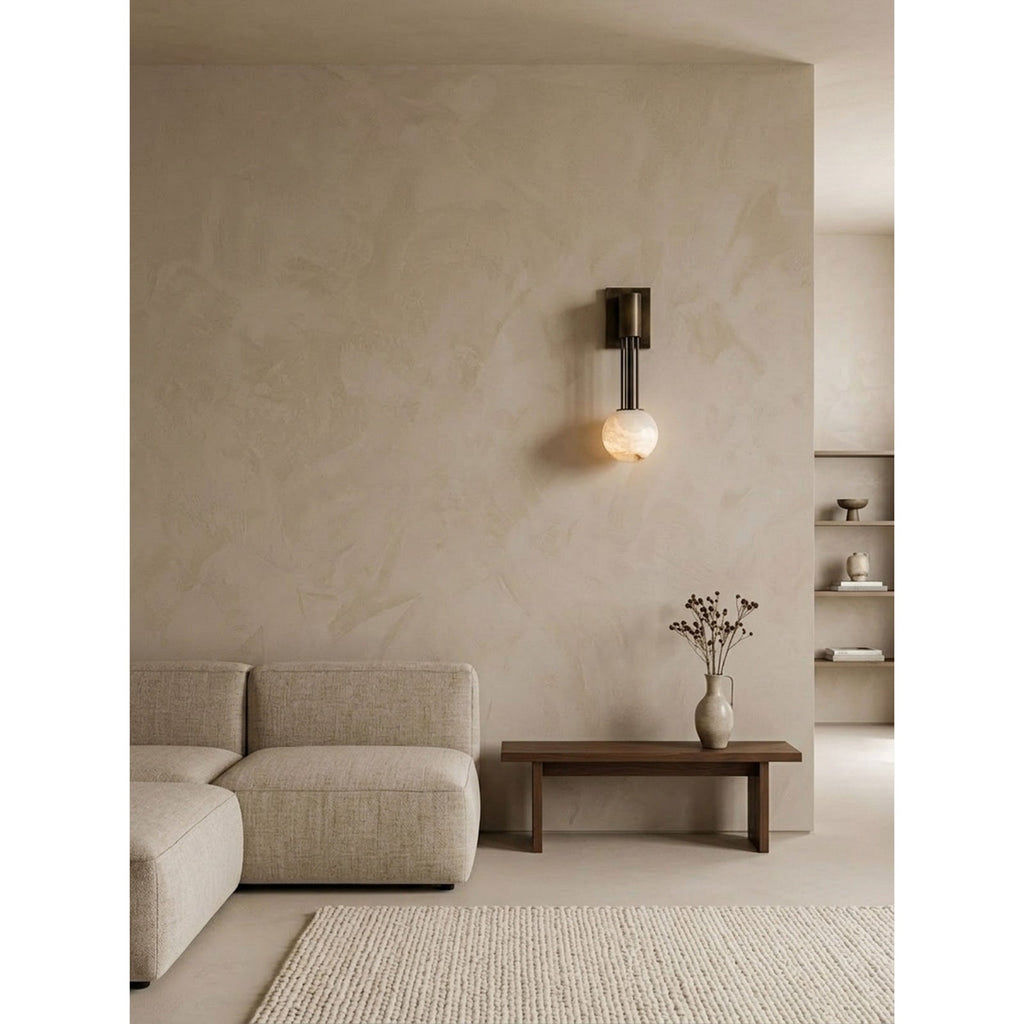Thalorien Wall Sconce — additional product view, a stone globe with antique bronze fittings (view 4)