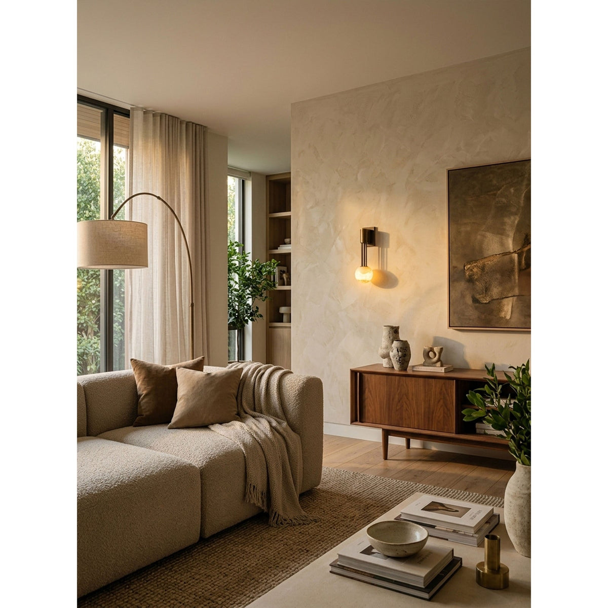 Thalorien Wall Sconce — additional product view, a stone globe with antique bronze fittings (view 5)