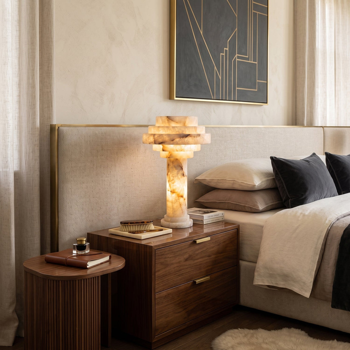 Tieralith Alabaster Table Lamp — additional product view, a tiered stone lamp body with a geometric profile (view 3)