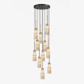 Tiered Alabaster Cluster Chandelier — full fixture profile, stone shades cascading beneath a dark ceiling canopy (view 1)