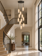 Tiered Alabaster Cluster Chandelier — additional product view, stone shades cascading beneath a dark ceiling canopy (view 4)