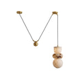 Totem Alabaster Counterweight Pendant Lamp — full fixture profile, geometric stone forms with brass accents and a counterweight (view 1)