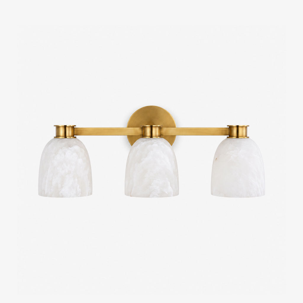 Transom Alabaster Wall Sconce — full fixture profile, three stone domes along a horizontal wall bar (view 1)