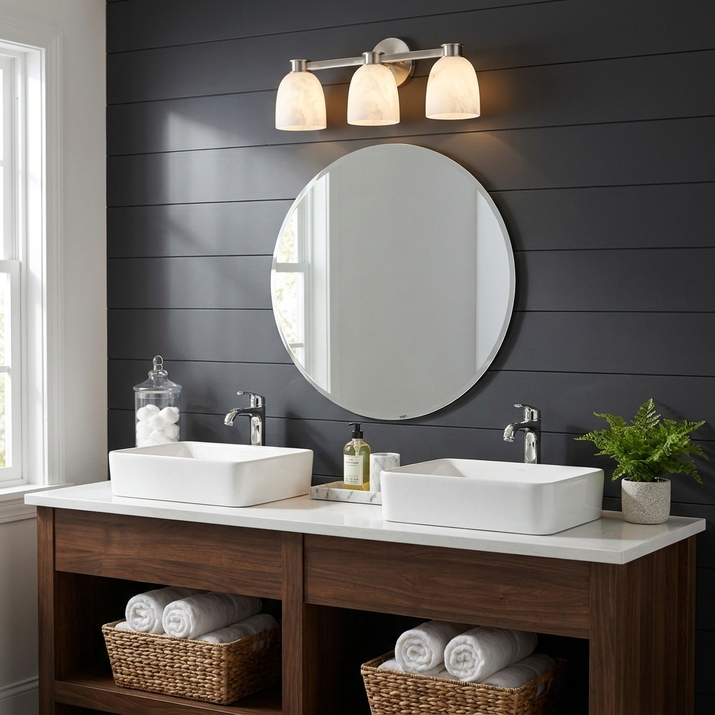Transom Alabaster Wall Sconce — additional product view, three stone domes along a horizontal wall bar (view 5)