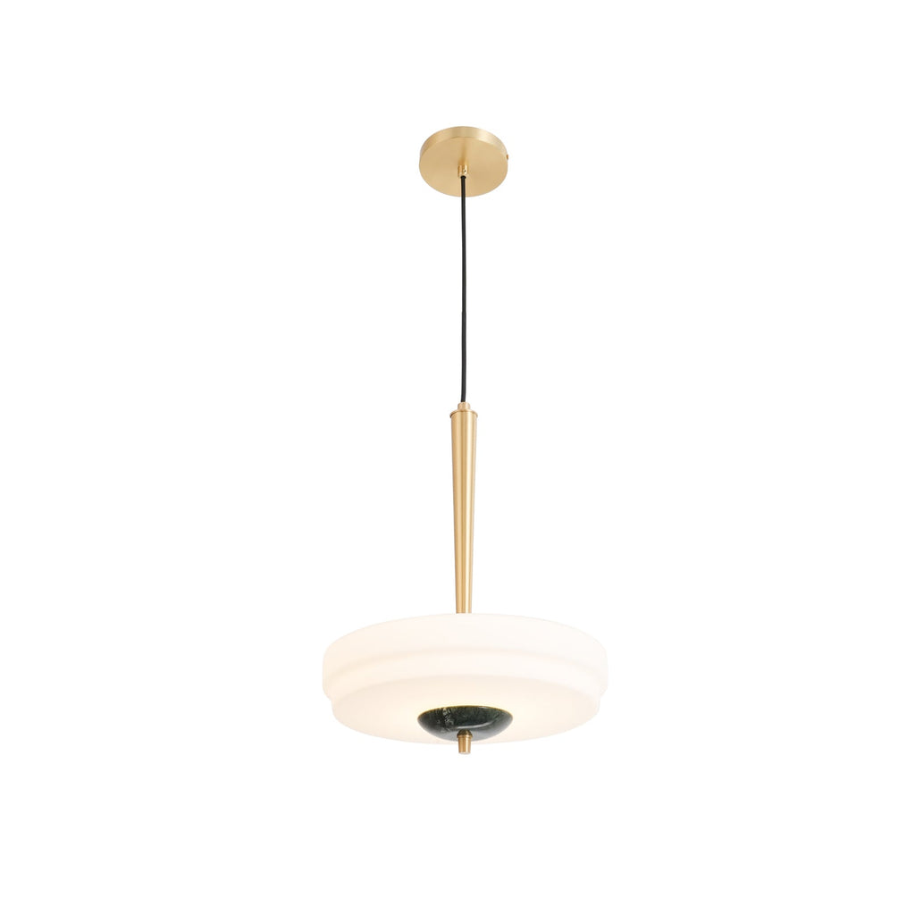 Trave Alabaster Pendant Lamp — full fixture profile, a stone shade below a suspended metal fitting (view 1)