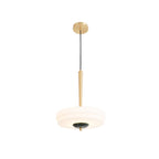 Trave Alabaster Pendant Lamp — full fixture profile, a stone shade below a suspended metal fitting (view 1)