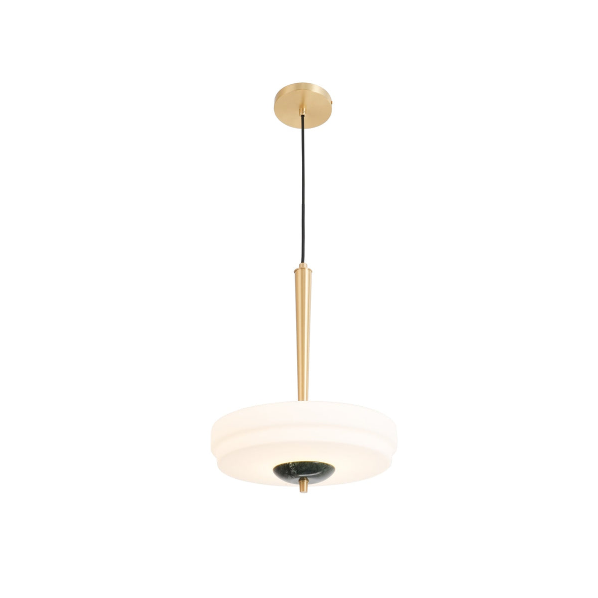 Trave Alabaster Pendant Lamp — full fixture profile, a stone shade below a suspended metal fitting (view 1)
