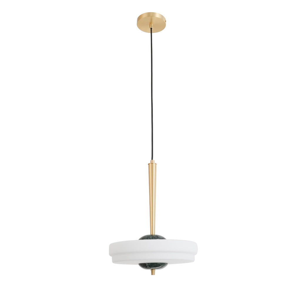 Trave Alabaster Pendant Lamp — additional product view, a stone shade below a suspended metal fitting (view 3)