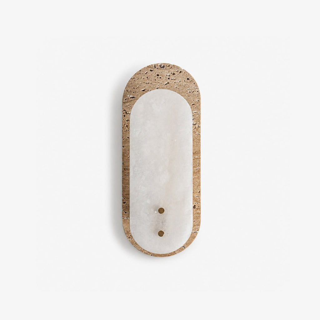 Travertine Pill Sconce — additional product view, a pill-shaped travertine frame surrounding a stone inset (view 5)