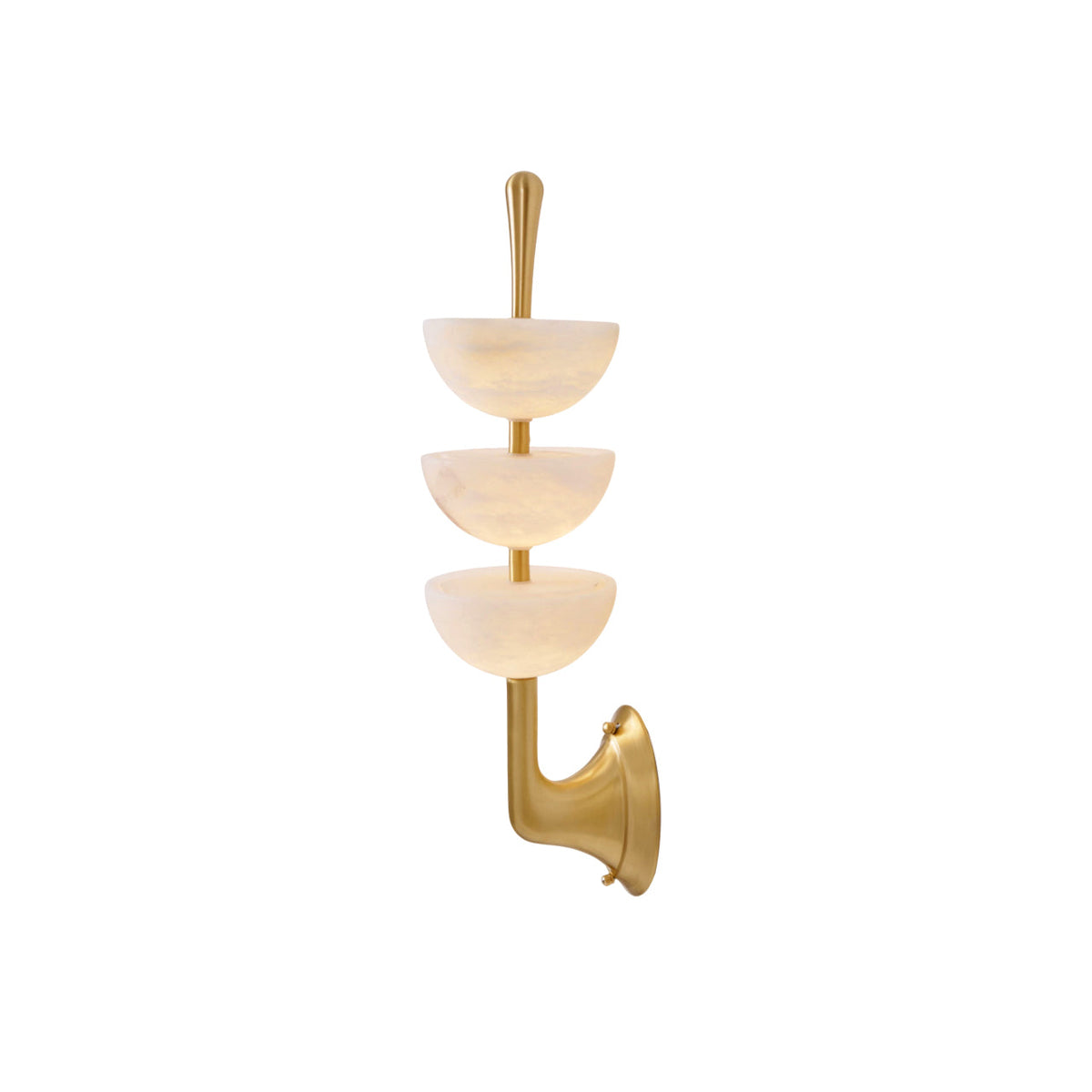 Triple Alabaster Wall Lamp — full fixture profile, three stone shades on a brass wall frame (view 1)