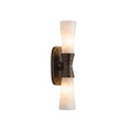 Twist Tapered Alabaster Wall Sconce — full fixture profile, two tapered stone shades joined by a ribbed metal collar (view 1)
