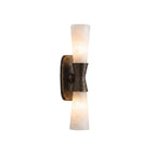 Twist Tapered Alabaster Wall Sconce — full fixture profile, two tapered stone shades joined by a ribbed metal collar (view 1)