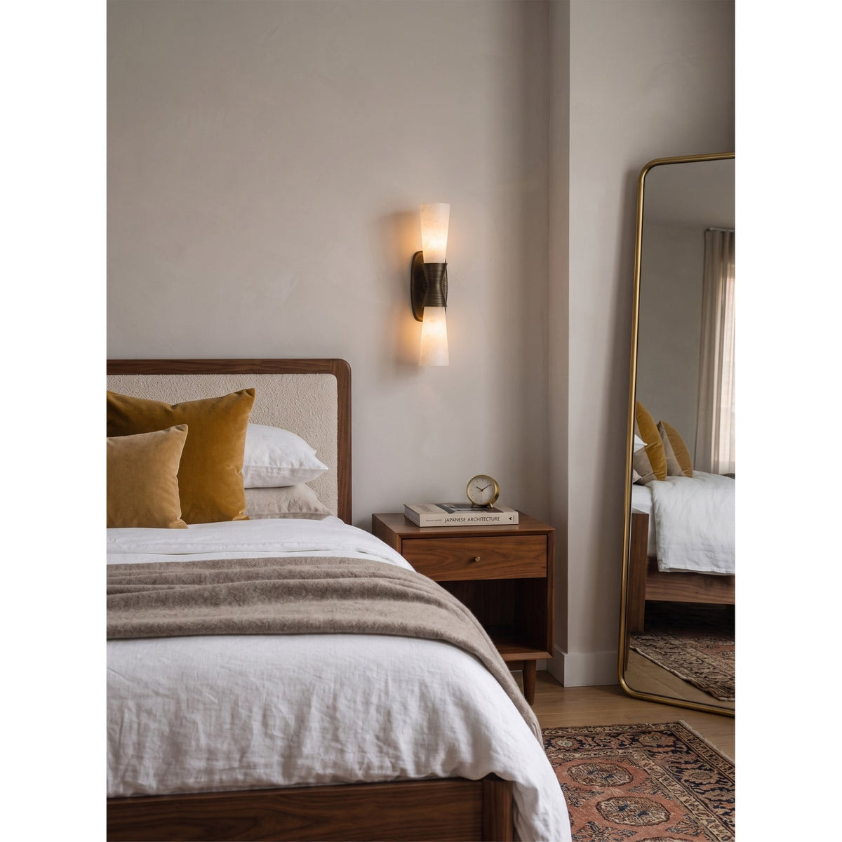 Twist Tapered Alabaster Wall Sconce — additional product view, two tapered stone shades joined by a ribbed metal collar (view 3)