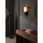 Twist Tapered Alabaster Wall Sconce — additional product view, two tapered stone shades joined by a ribbed metal collar (view 4)