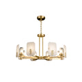 Upton Alabaster Chandelier — full fixture profile, rounded stone shades on faceted metal arms (view 1)