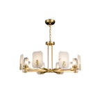 Upton Alabaster Chandelier — full fixture profile, rounded stone shades on faceted metal arms (view 1)