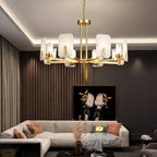 Upton Alabaster Chandelier — additional product view, rounded stone shades on faceted metal arms (view 4)