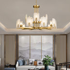 Upton Alabaster Chandelier — additional product view, rounded stone shades on faceted metal arms (view 5)