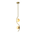 Uva Curved Pendant Lamp — full fixture profile, a stone shade carried by curved brass hardware (view 1)
