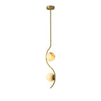 Uva Curved Pendant Lamp — full fixture profile, a stone shade carried by curved brass hardware (view 1)
