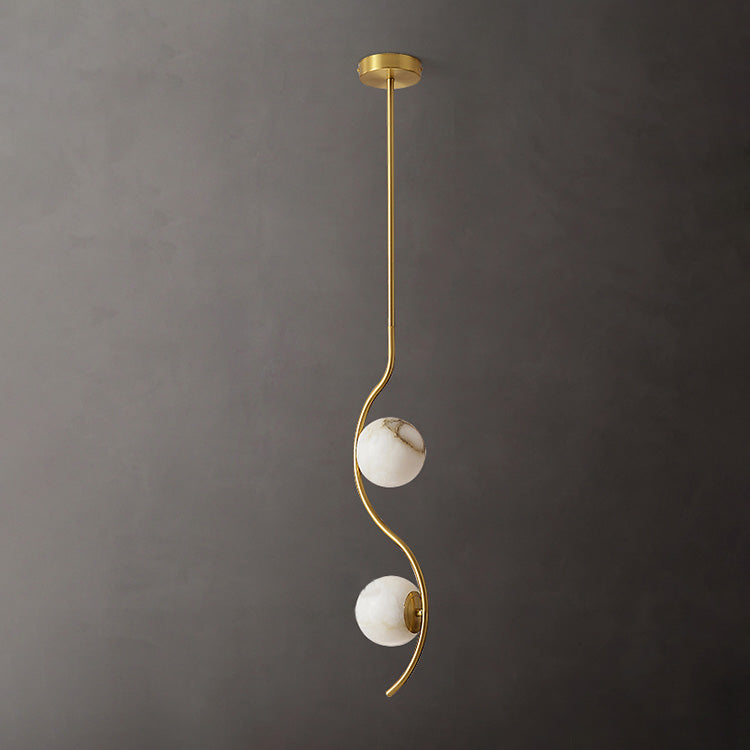 Uva Curved Pendant Lamp — additional product view, a stone shade carried by curved brass hardware (view 3)