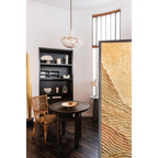Veined Alabaster Pendant Lamp — additional product view, a stone bowl and triangular connector below a dark metal rod (view 4)