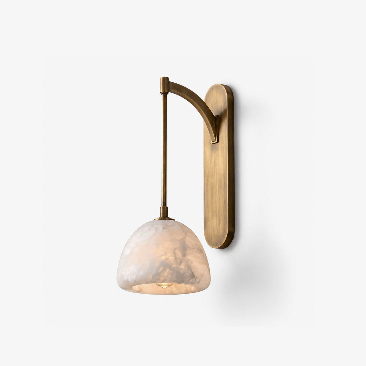Velisse Alabaster Dome Wall Sconce — full fixture profile, a stone dome beneath an arched arm and elongated backplate (view 1)