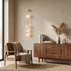 Vertical Alabaster Orb Wall Sconce — additional product view, stone spheres arranged along a slender vertical frame (view 3)
