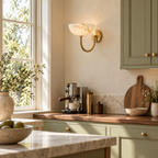 Virelle Alabaster Bowl Wall Sconce — product setting and fixture profile, an upward-facing stone bowl on a U-shaped arm (view 2)