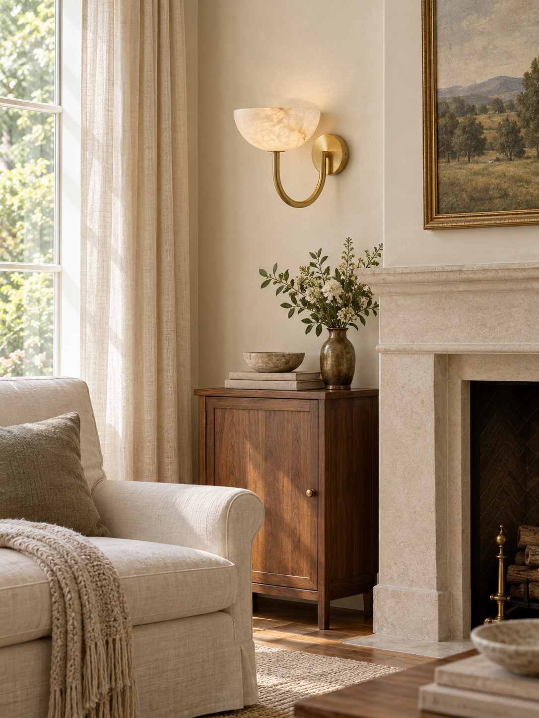 Virelle Alabaster Bowl Wall Sconce — additional product view, an upward-facing stone bowl on a U-shaped arm (view 5)