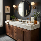 Wand Alabaster Wall Sconce — product setting and fixture profile, a stone globe above a long straight metal rod (view 2)