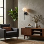 Wand Alabaster Wall Sconce — additional product view, a stone globe above a long straight metal rod (view 4)
