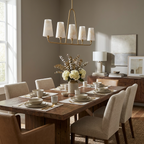 Winslow Alabaster Chandelier — product setting and fixture profile, five stone cone shades above an oval rail (view 2)