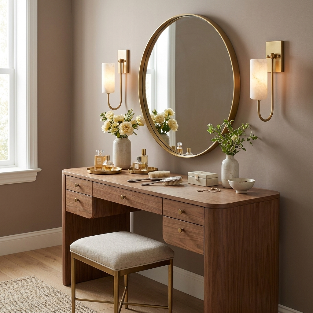 Wishbone Alabaster Wall Sconce — product setting and fixture profile, a cylindrical stone shade beneath a tall looping arm (view 2)