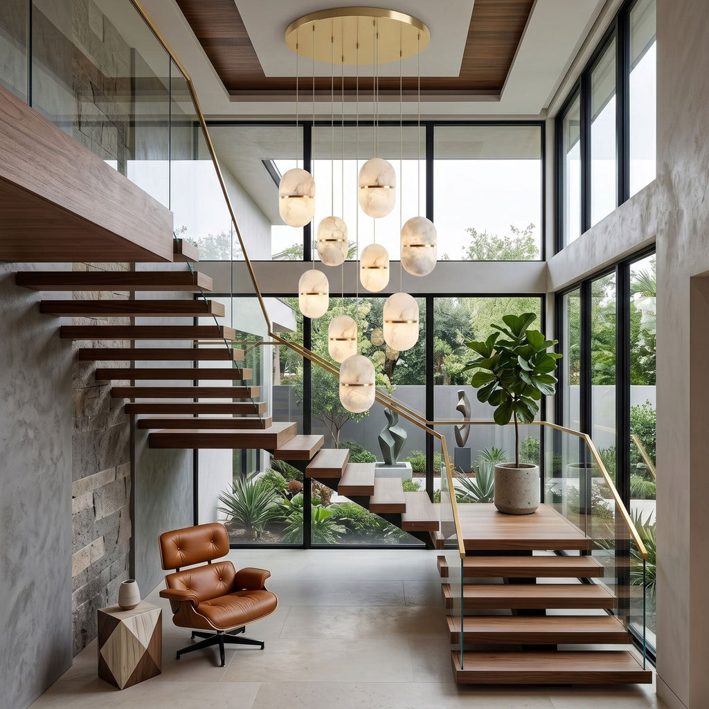 YUM Alabaster Pendant Light — additional product view, a suspended stone form with a balanced geometric profile (view 3)
