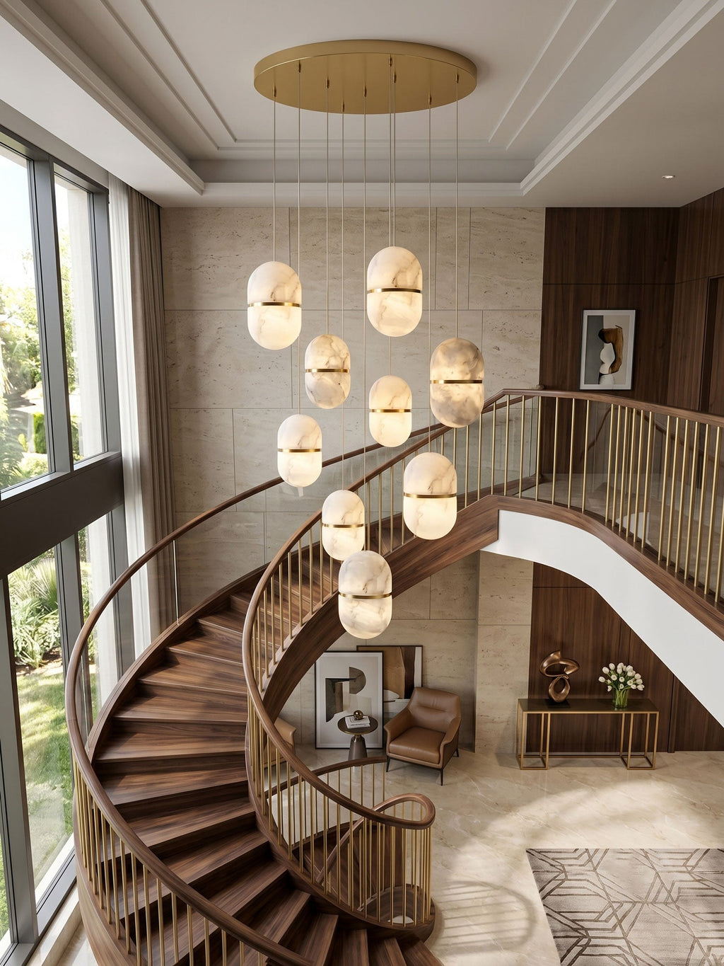YUM Alabaster Pendant Light — additional product view, a suspended stone form with a balanced geometric profile (view 5)