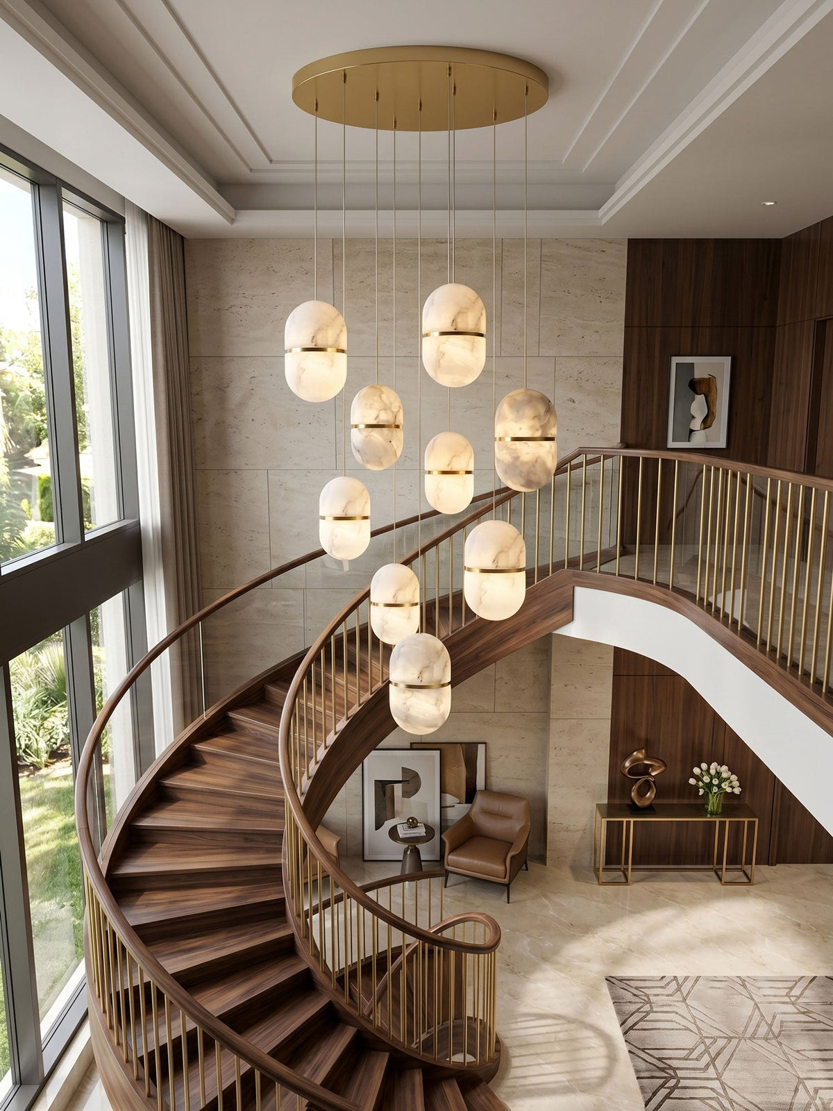 YUM Alabaster Pendant Light — additional product view, a suspended stone form with a balanced geometric profile (view 5)
