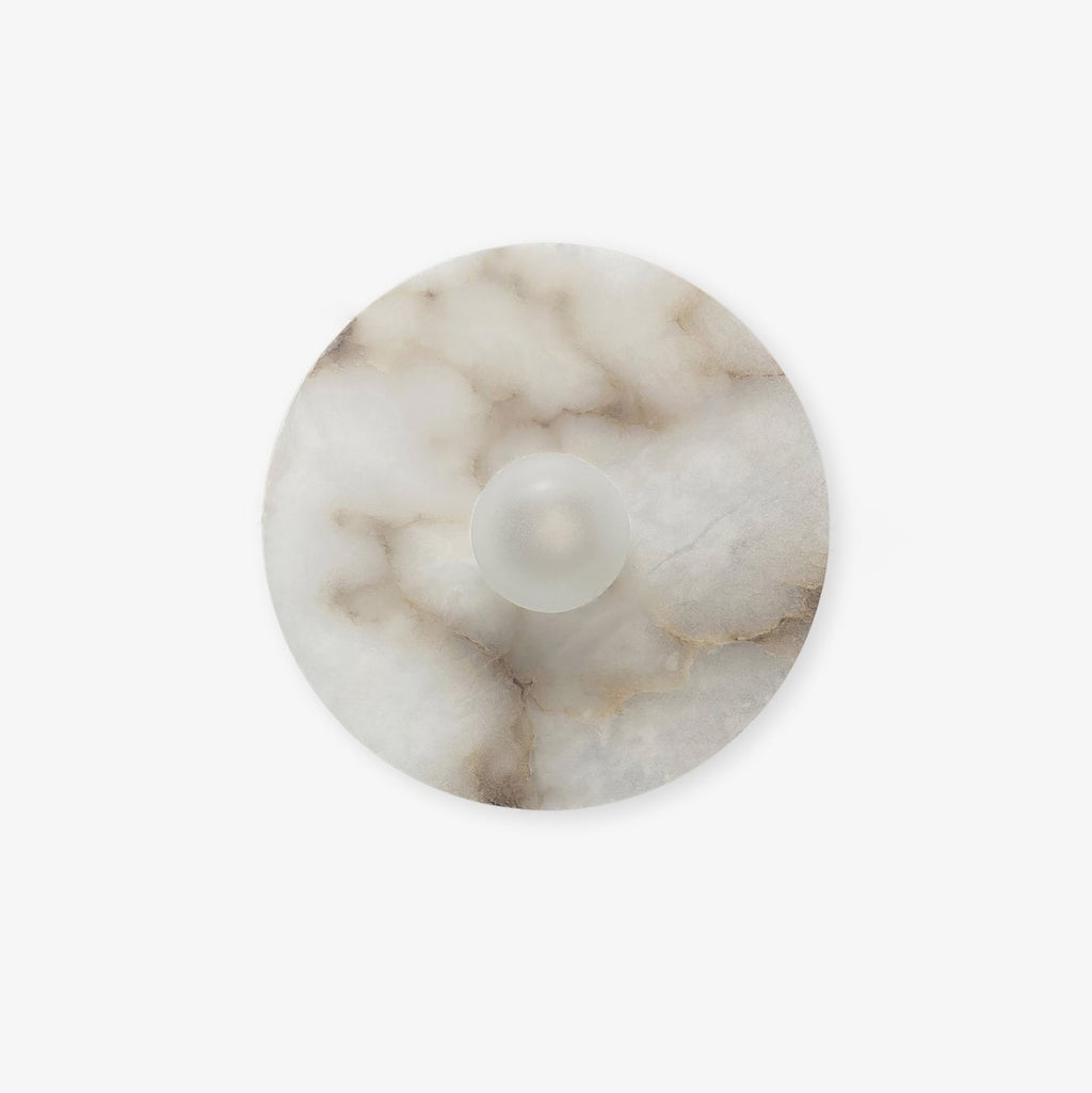Yunhua Alabaster Wall Lamp — full fixture profile, a smooth stone wall diffuser with a cloudy surface pattern (view 1)