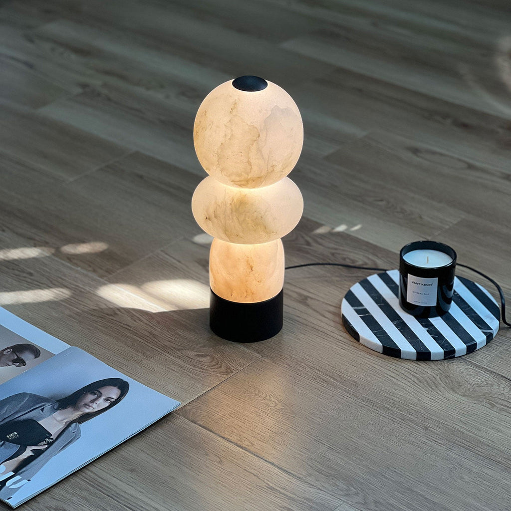 Zinnia Stacked Orb Table Lamp — additional product view, rounded stone forms stacked above a dark base (view 5)