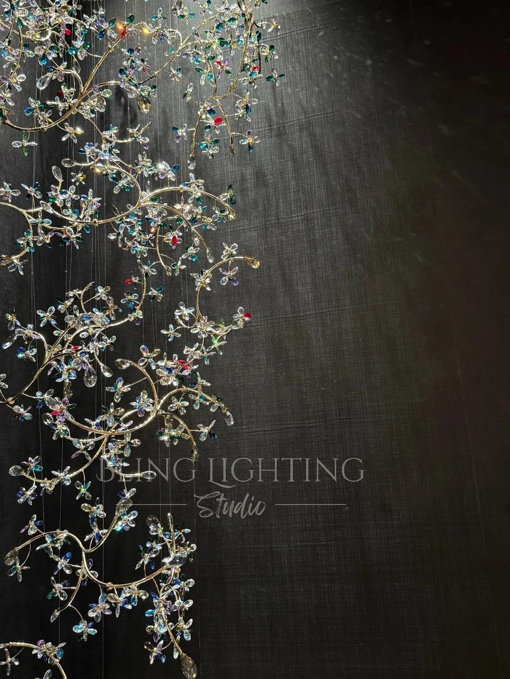Branch Flower Crystal Chandelier for High Ceilings colorful crystal branch view 03